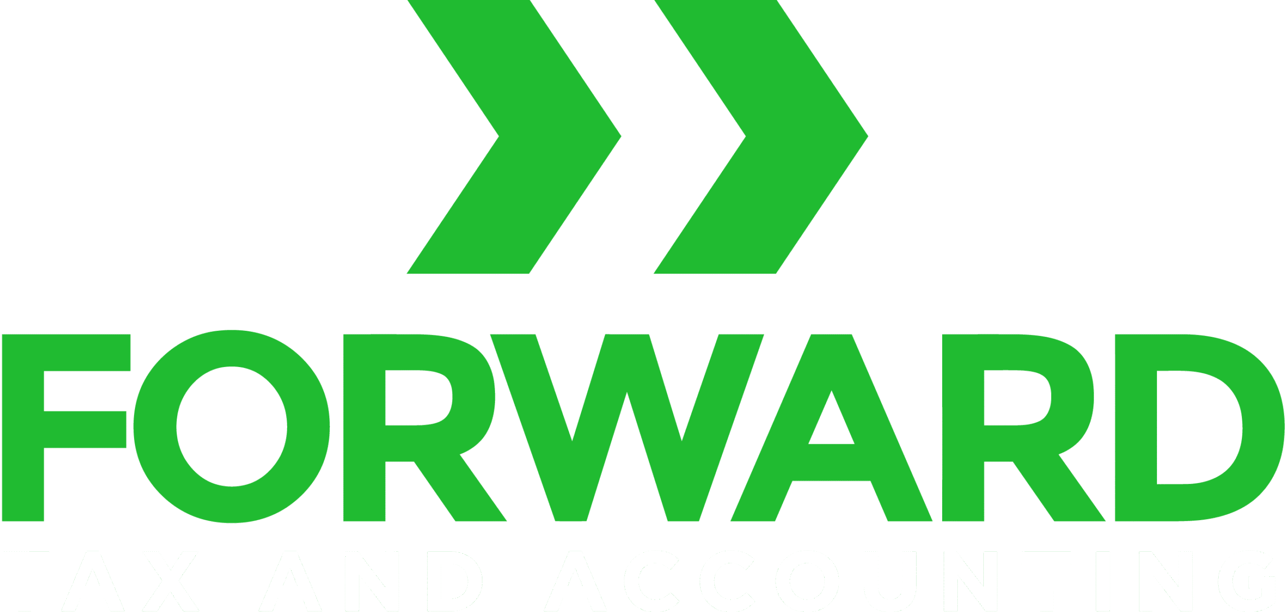 ForwardFinancial-logo-w Logo with two green arrows pointing right above the word "FORWARD" in bold green letters; below, smaller text reads "TAX AND ACCOUNTING.